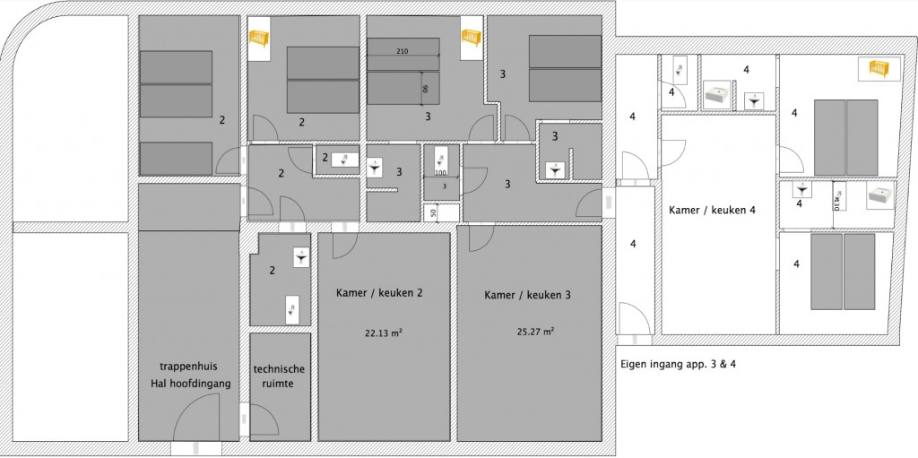 plattegrond van appartementen beganegrond